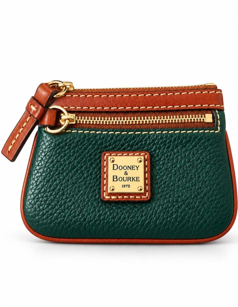 Dooney & Bourke Green Pebbled Leather Zip Coin Purse Key Pouch Wallet